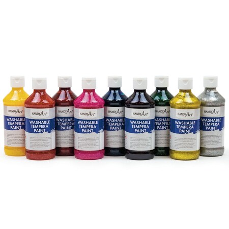 Handy Art Glitter Washable Tempera Paint, 8 oz, 9 Colors 887-286